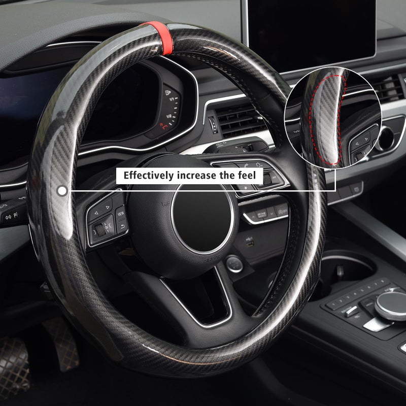 ZHOL Carbon Fiber Steering Wheel Cover, Universal Standard Size 14.5-15 inch Fashion Sport Auto Car Steering Wheel Accessories for Men, Black - Image 4